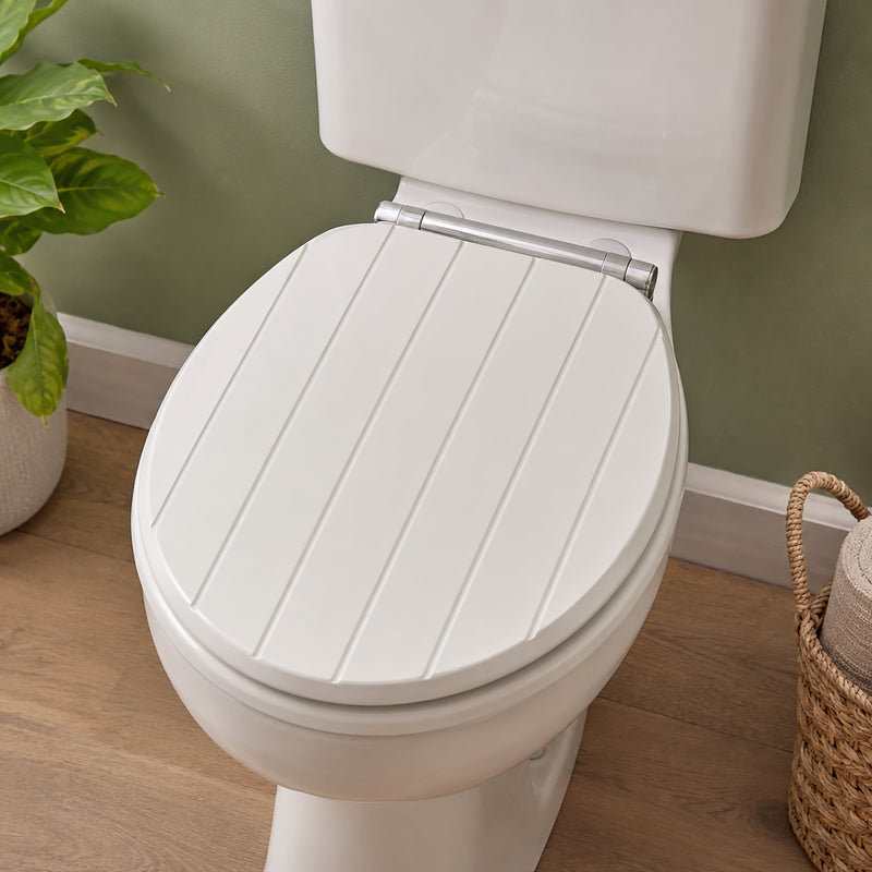 White MDF Soft Close Toilet Seat with Quick Release Oval Fit