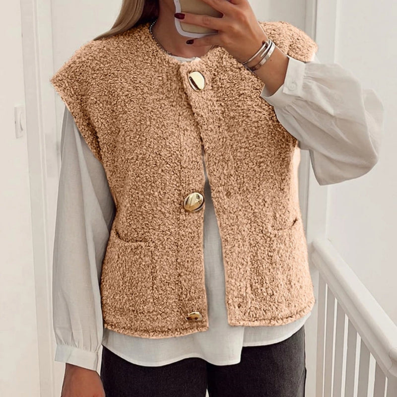 Women's Solid Color Versatile Button Warm Vest
