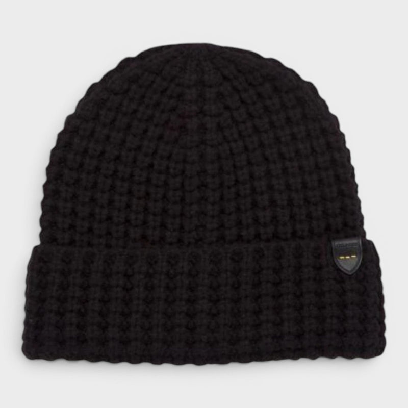 Waffle Knit Beanie Hat Black