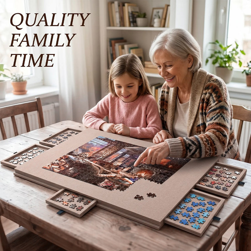 Felt Jigsaw Puzzle Board Portable Puzzle Storage Table w/ 6 Slid Drawer 1000pcs