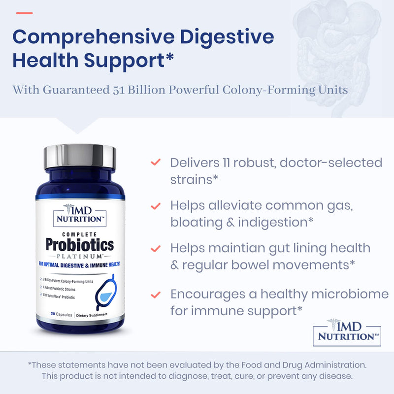 1MD Complete Probiotics Platinum | 51 Billion CFU, 11 Strains, Dairy-Free | Digestive & Immune Support | 2-Pack