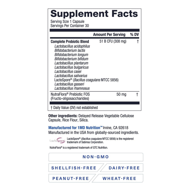 1MD Complete Probiotics Platinum | 51 Billion CFU, 11 Strains, Dairy-Free | Digestive Health Support | 3-Pack
