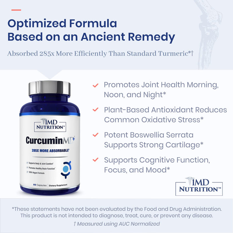 1MD Nutrition CurcuminMD Plus — Turmeric Curcumin with Boswellia Serrata, 285x Absorbable, 60 Capsules