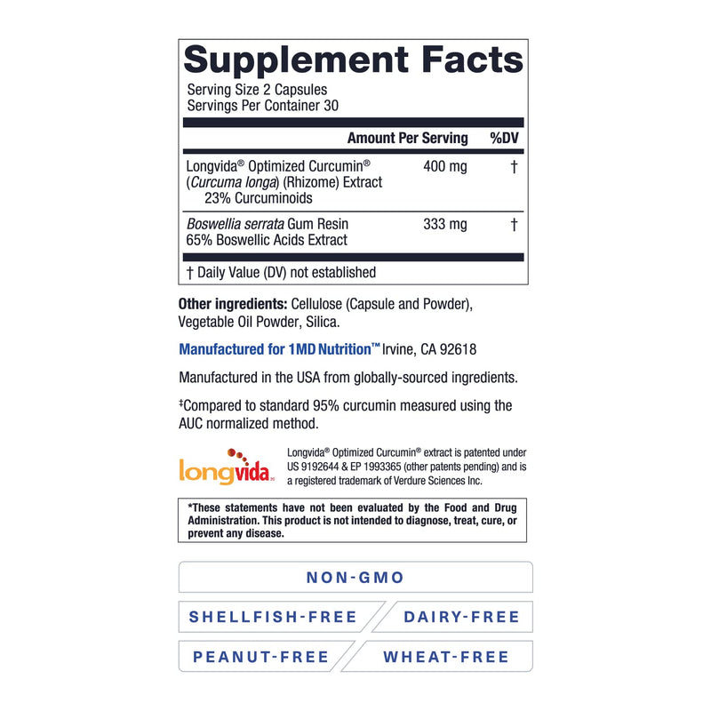 1MD Nutrition CurcuminMD Plus — Turmeric Curcumin with Boswellia Serrata, 285x Absorbable, 60 Capsules