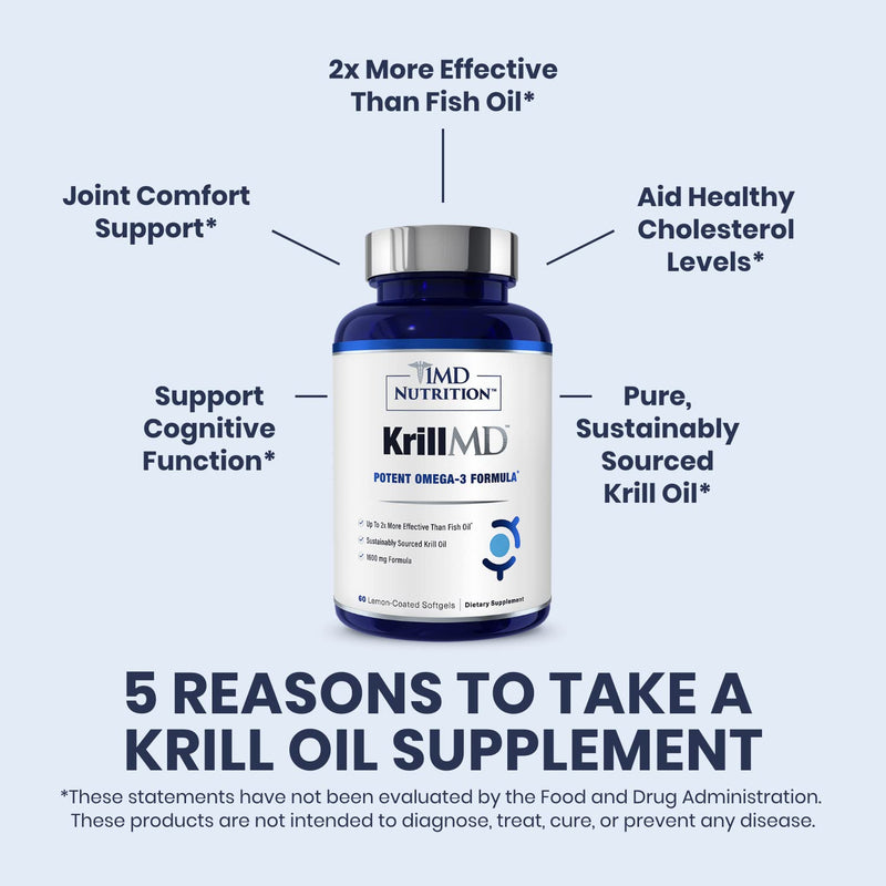 1MD KrillMD Antarctic Krill Oil Omega-3 with Astaxanthin | 60 Softgels | 2x More Effective Than Fish Oil