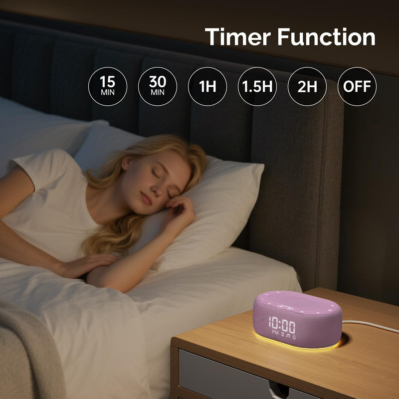 1Mii Purple White Noise Sleep Machine – 18 Sounds, Night Light, App Control, Alarm & Timer