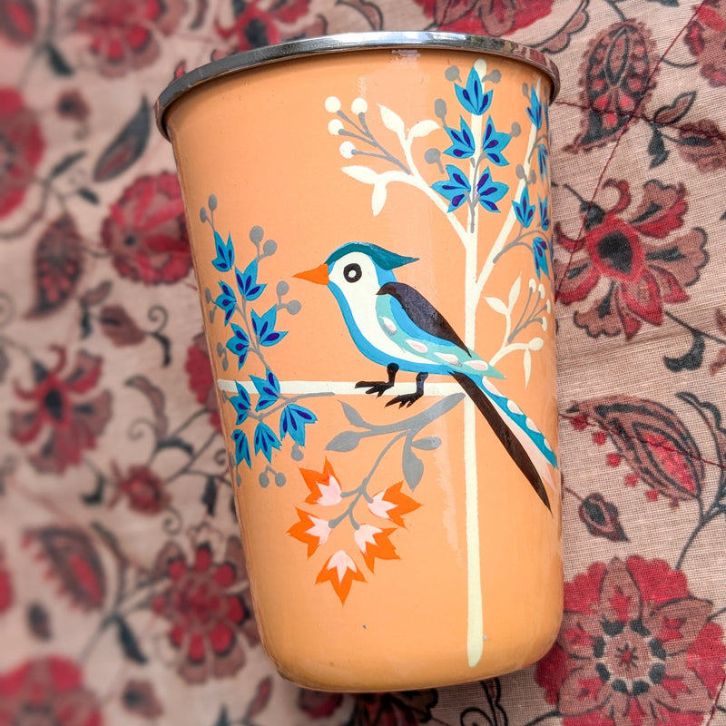 Hand-Painted Stainless Steel Tumblers, Food Safe, Kashmiri Hand Painted 400ml Drinking Cups
