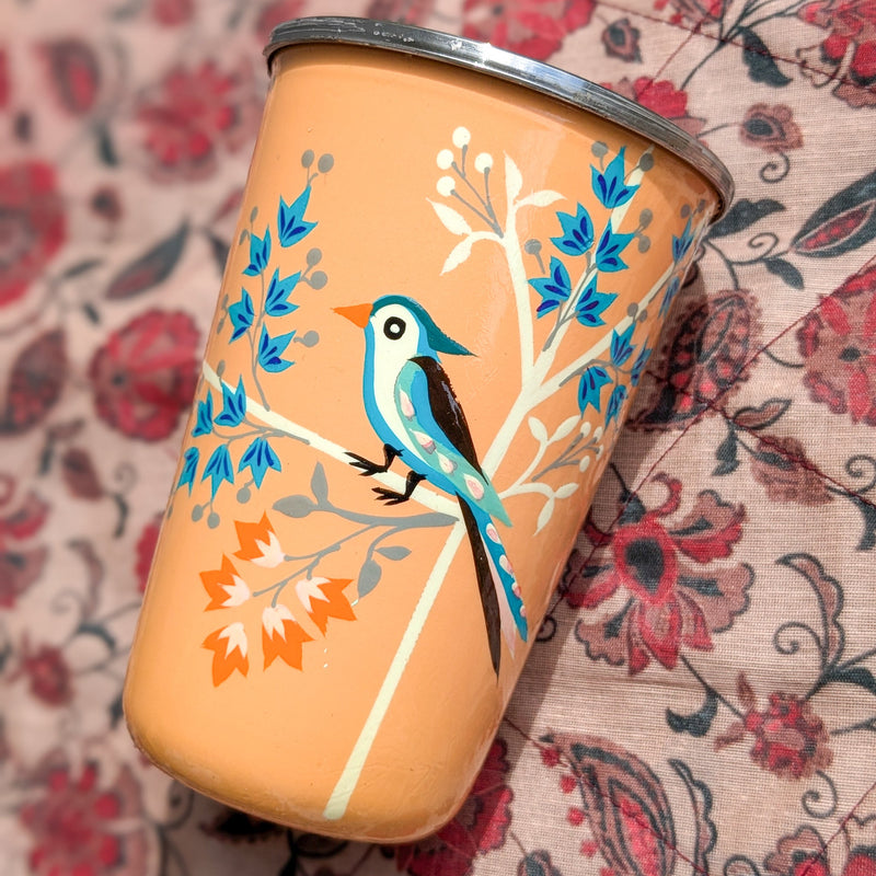 Hand-Painted Stainless Steel Tumblers, Food Safe, Kashmiri Hand Painted 400ml Drinking Cups