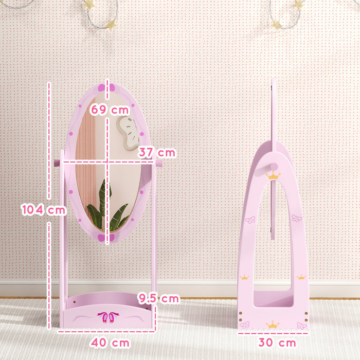 AIYAPLAY 360° Rotating Kids Full Length Mirror with Storage Shelf, Pink
