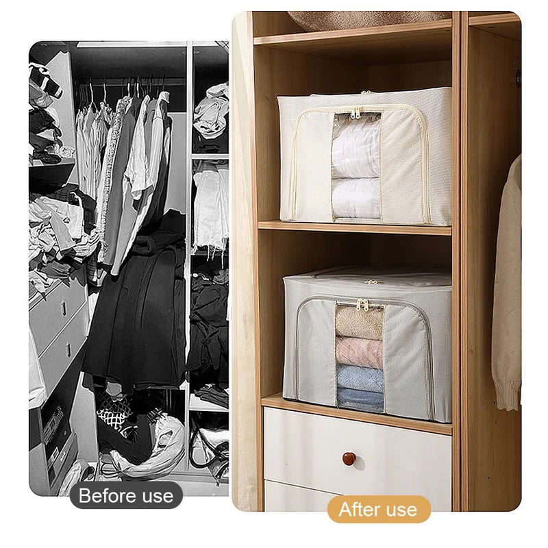 2 Pack Beige Storage Box Transparent Window - Foldable Clothing Organiser Boxes