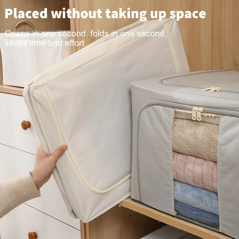 2 Pack Beige Storage Box Transparent Window - Foldable Clothing Organiser Boxes