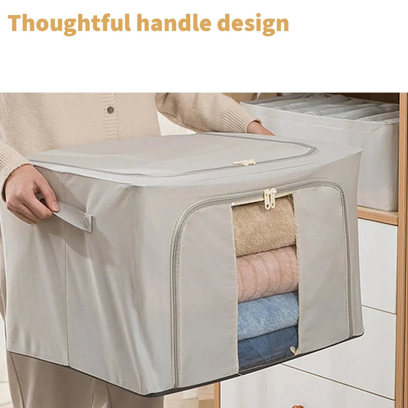 2 Pack Beige Storage Box Transparent Window - Foldable Clothing Organiser Boxes