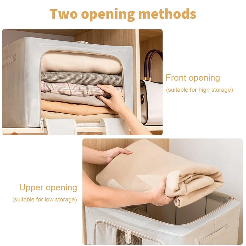 2 Pack Beige Storage Box Transparent Window - Foldable Clothing Organiser Boxes