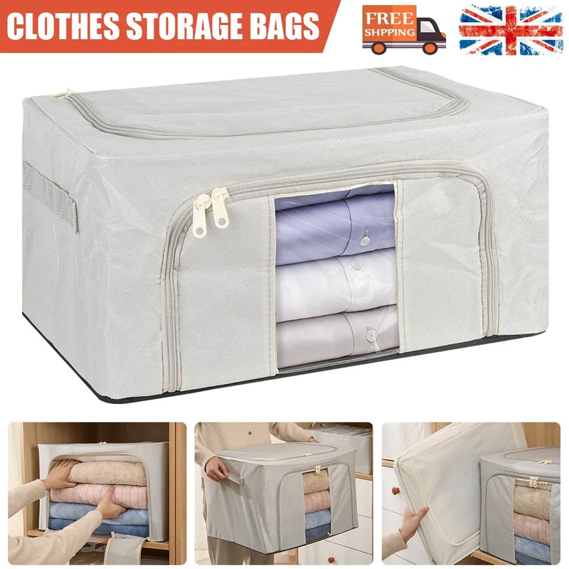 2 Pack Beige Storage Box Transparent Window - Foldable Clothing Organiser Boxes