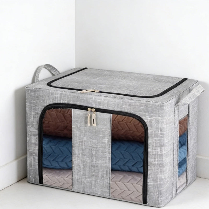 2 Pack Extra Large 66L Folding Storage Boxes Fabric Steel Frame Wardrobe Clothes Organiser