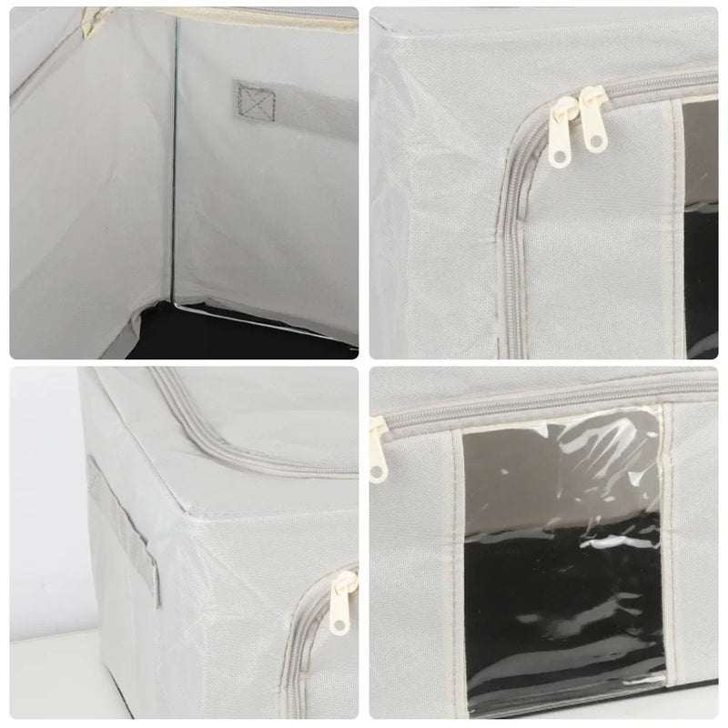 2 Pack 24L Foldable Storage Bags Metal Frame Oxford Clothes Organiser Box Grey