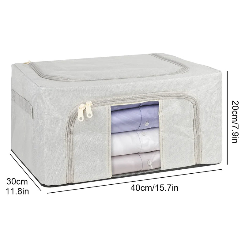 2 Pack 24L Foldable Storage Bags Metal Frame Oxford Clothes Organiser Box Grey