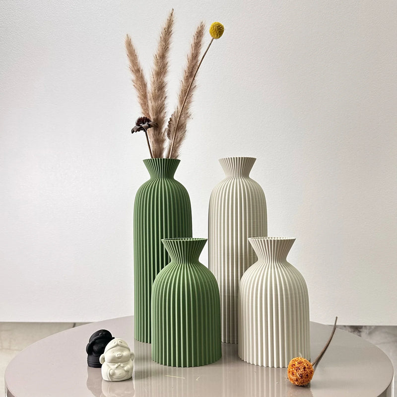 2-Piece Wavy Pattern Art Vases - Decorative Flower Home Ornaments