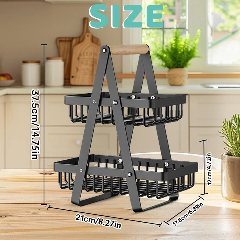2-Tier Fruit Basket - Food & Vegetable Storage Rack for Kitchen & Snacks