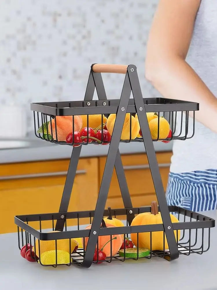 2-Tier Fruit Basket - Food & Vegetable Storage Rack for Kitchen & Snacks
