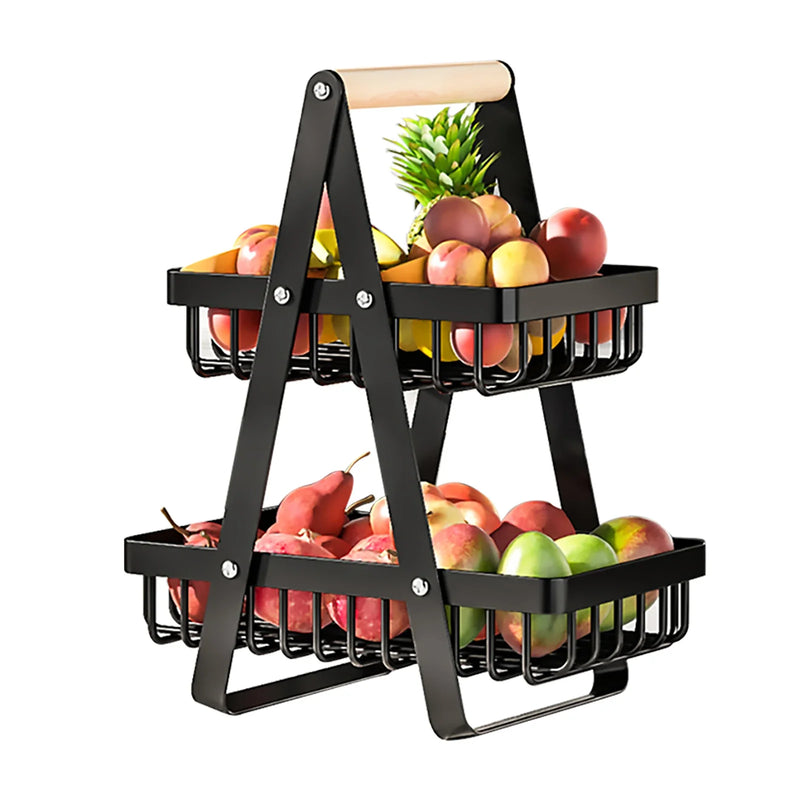 2-Tier Fruit Basket - Food & Vegetable Storage Rack for Kitchen & Snacks