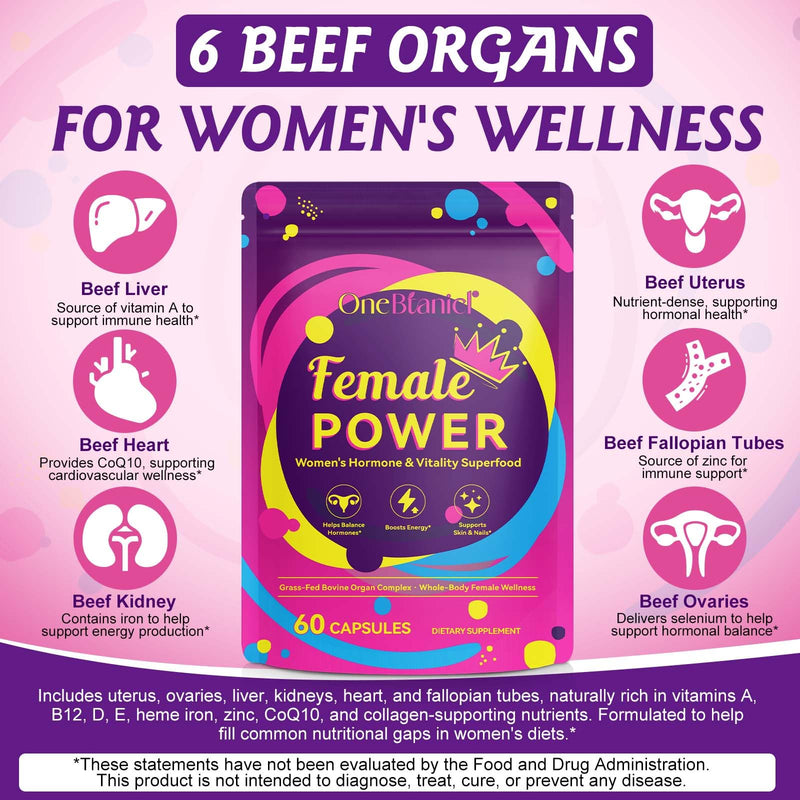 2 Pack Beef Organ Supplement for Women – Grass-Fed Liver & Organs Capsules for Hormone Balance, Energy & Skin Health