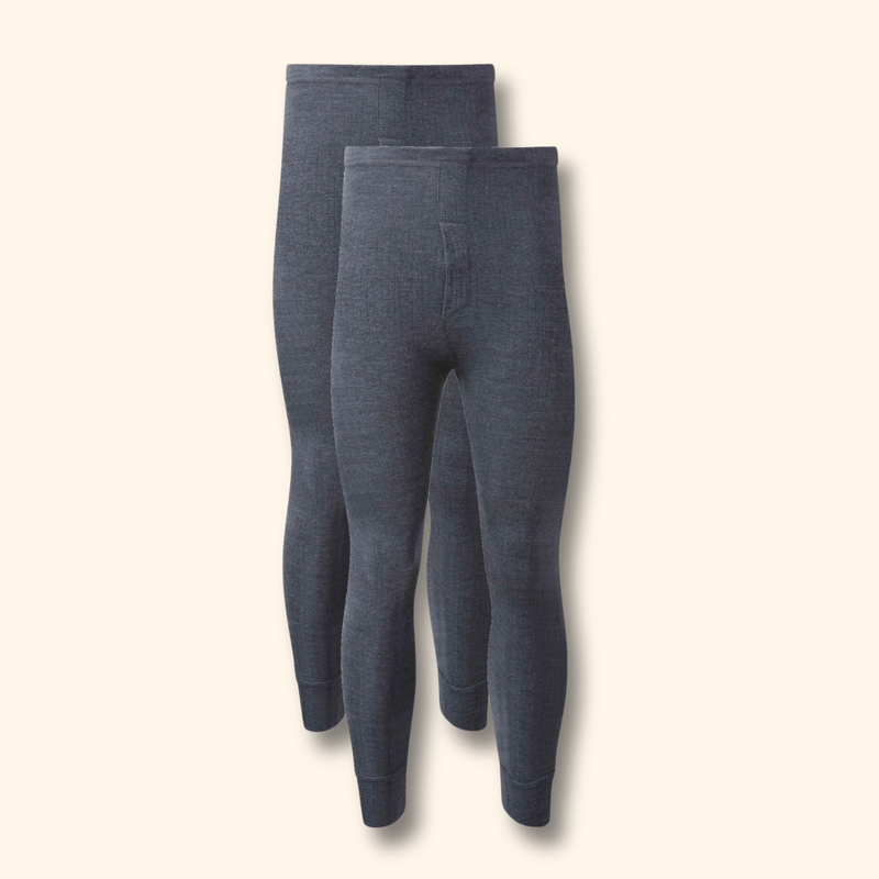 2 Pack Men's Thermal Underwear Long John Trousers Bottom Warm Durable Baselayer Insulated Brushed Yarn for Running Hiking Outdoor Sports Workwear Small to XXL White Black Grey Navy by Heatwave Thermalwear