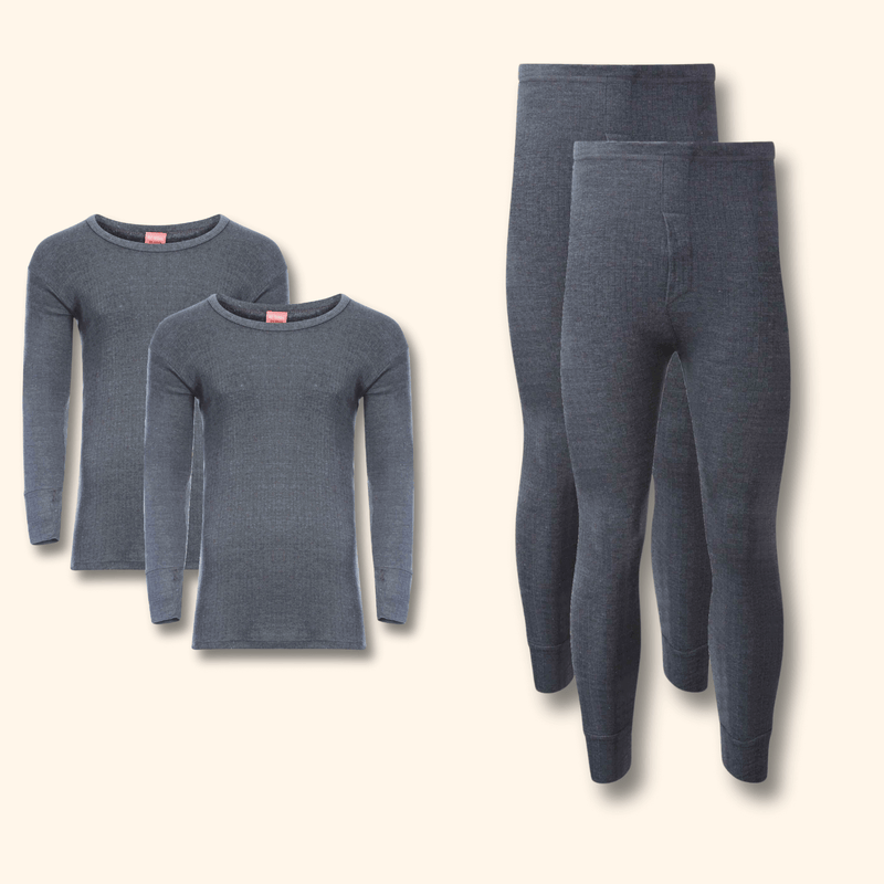 2 Pack Men's Thermal Underwear Set Long Sleeve Tops and Long John Bottoms Warm Baselayer Insulated Brushed Yarn for Running Hiking and Workwear Insulating Yarn Small to XXL White Black Grey Navy by Heatwave Thermalwear