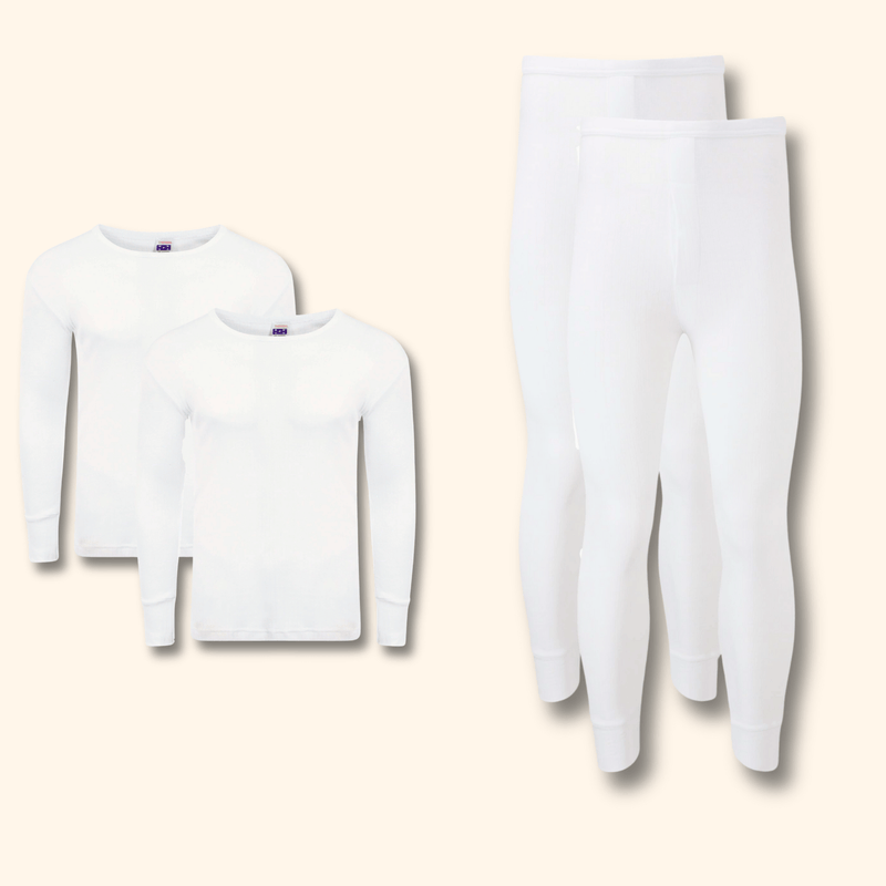 2 Pack Men's Thermal Underwear Set Long Sleeve Tops and Long John Bottoms Warm Baselayer Insulated Brushed Yarn for Running Hiking and Workwear Insulating Yarn Small to XXL White Black Grey Navy by Heatwave Thermalwear