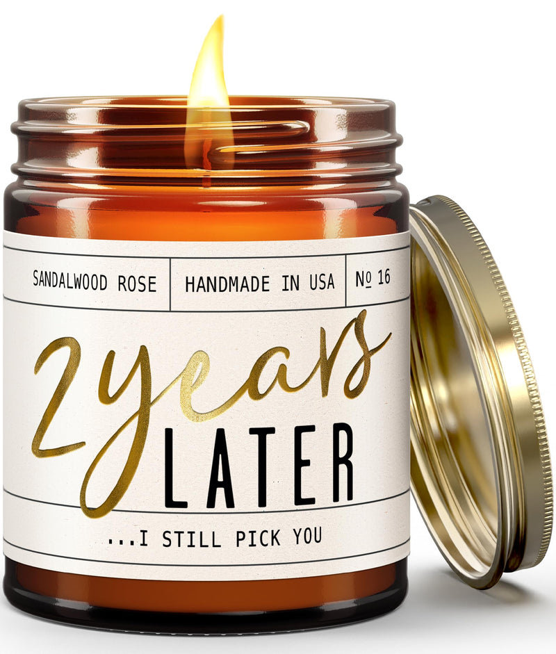 2 Year Anniversary Gift for Her – 2 Years Later Soy Candle, Sandalwood Rose, USA Made