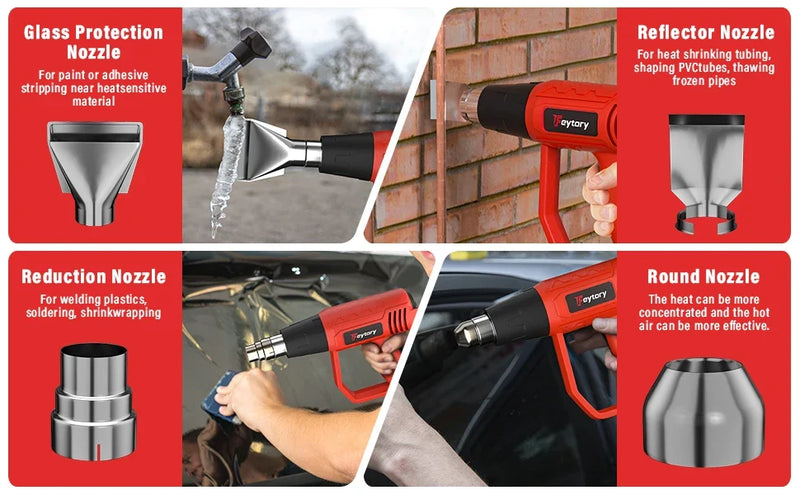 2000W Heavy Duty Heat Gun with Variable Temperature Control & 4 Nozzles DIY Hot