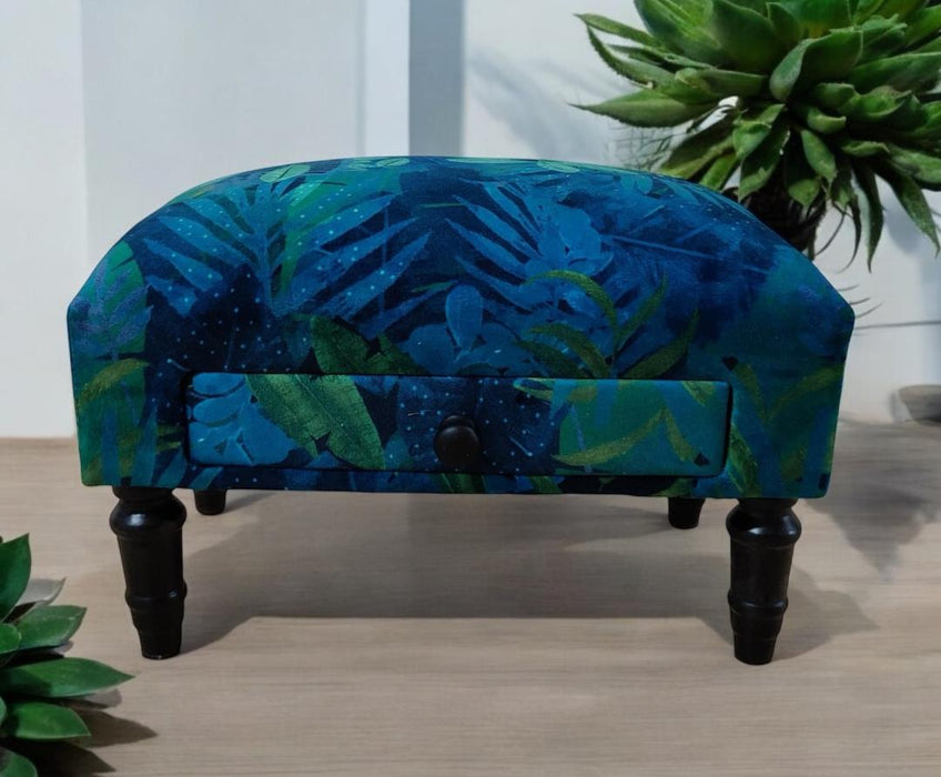 FLORAL FABRIC FOOTSTOOL WITH DRAWER
