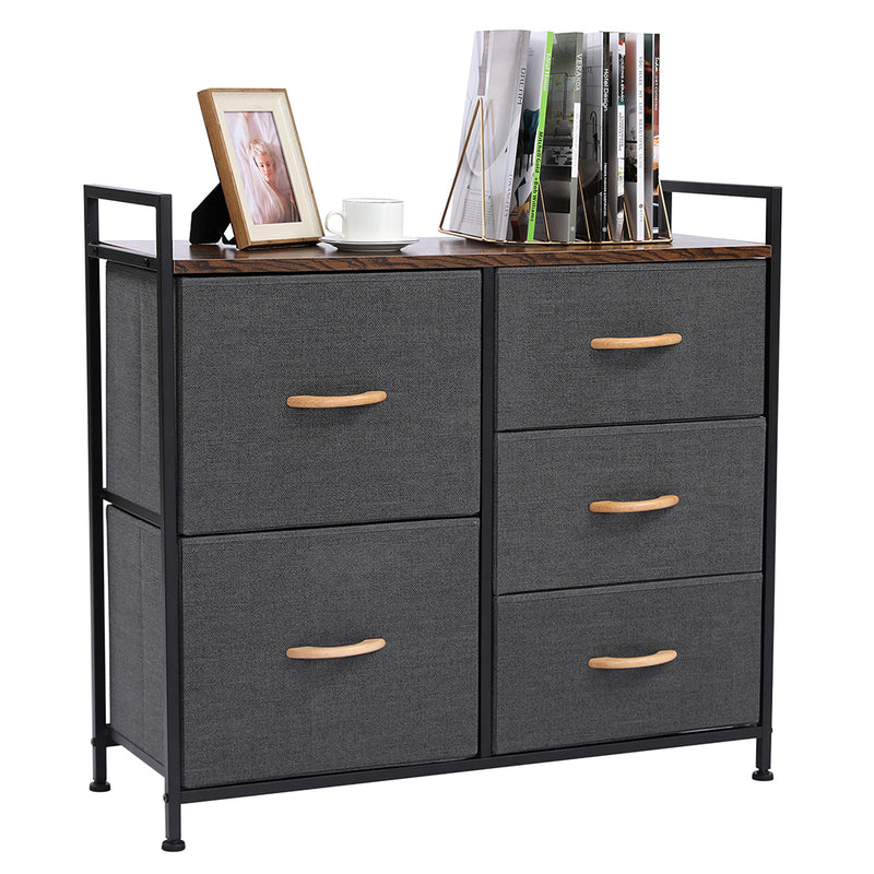 Dresser Organizer with 5 Drawers, Fabric Dresser Tower for Bedroom, Hallway, Entryway, Closets - Dark Gray