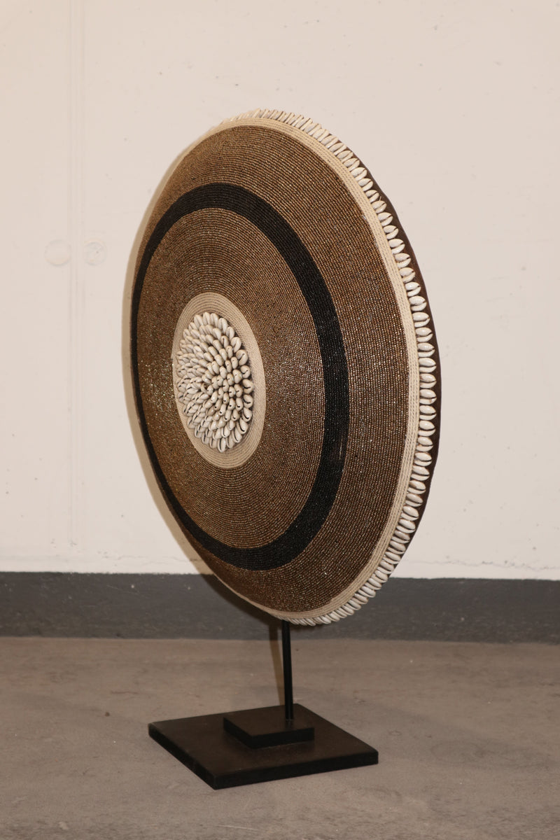 Cameroon Beaded Shield - L - 56cm Black & Gold 10
