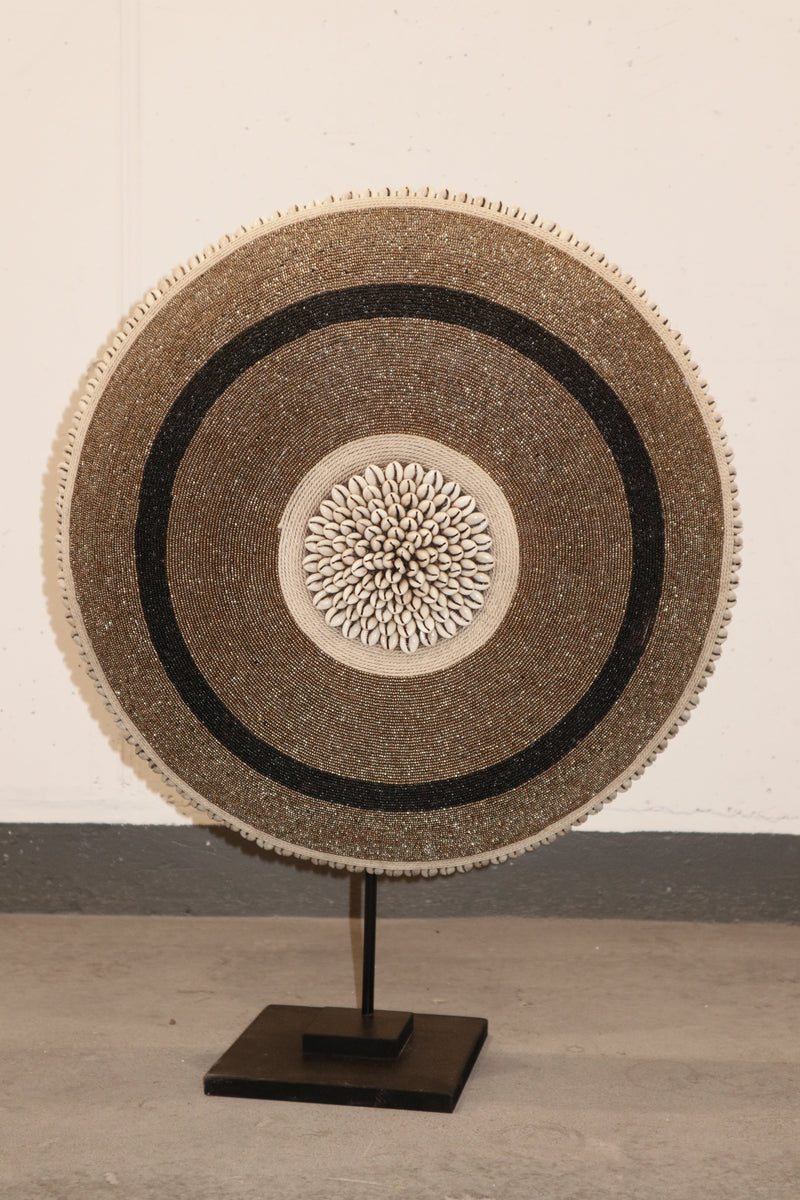 Cameroon Beaded Shield - L - 56cm Black & Gold 10