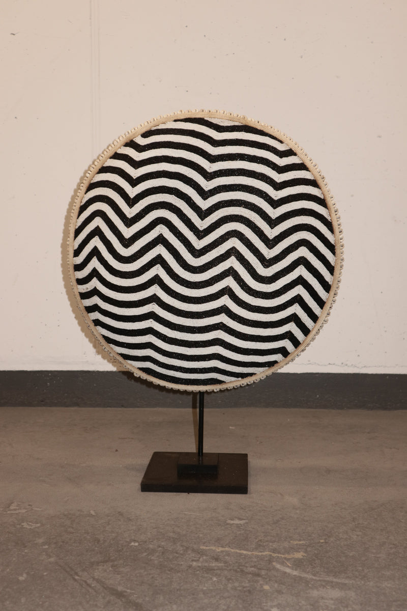 Cameroon Beaded Shield - L - 56cm Black & White 11