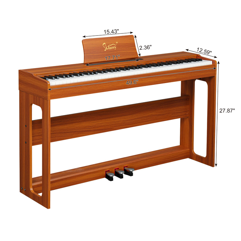 Glarry GDP-104 88 Keys Full Weighted Keyboards Digital Piano with Furniture Stand, Power Adapter, Triple Pedals, Headphone, for All Experience Levels Walnut