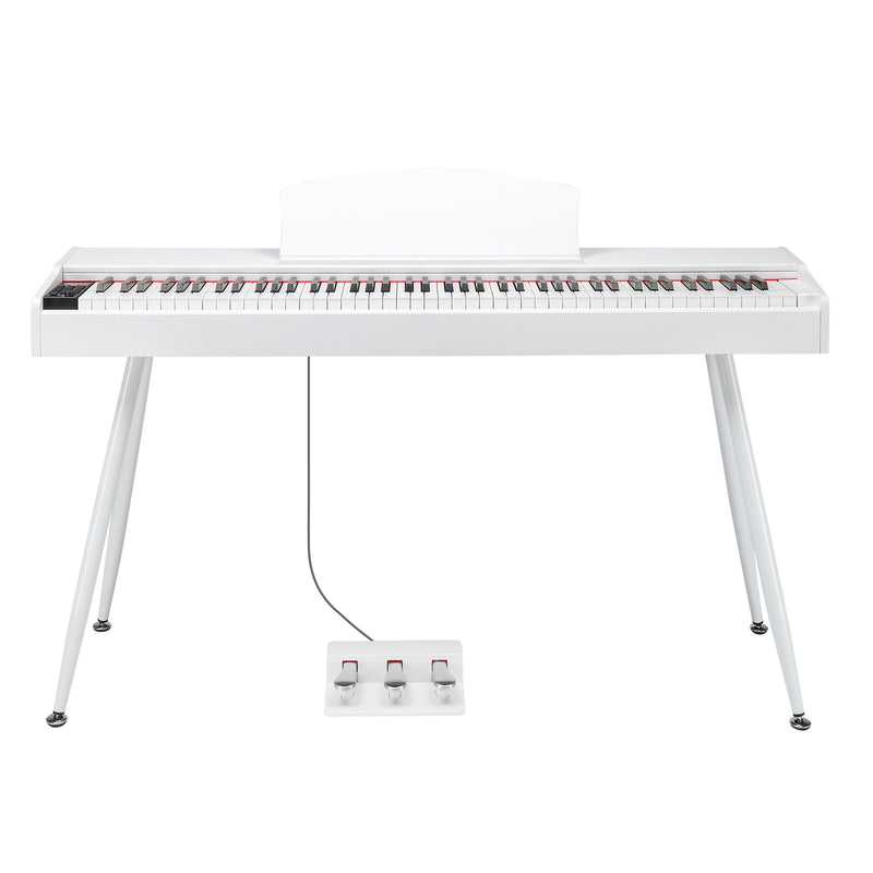 Glarry GDP-203 88 Key Standard Full Weighted Keyboards Digital Piano with Metal Stand, Power Adapter, Triple Pedals, Headphone，for All Experience Levels White Color