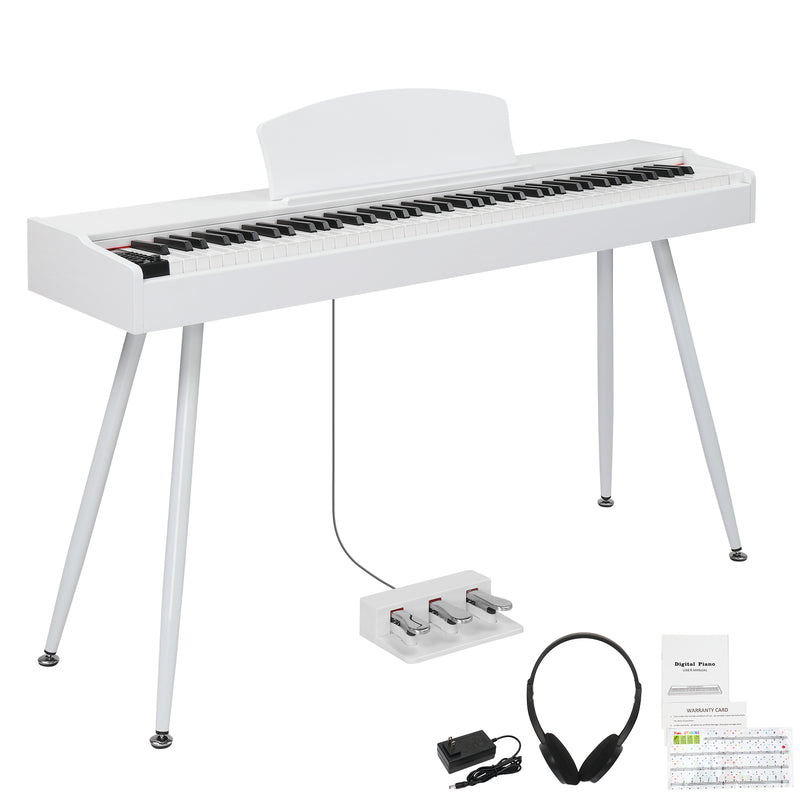Glarry GDP-203 88 Key Standard Full Weighted Keyboards Digital Piano with Metal Stand, Power Adapter, Triple Pedals, Headphone，for All Experience Levels White Color