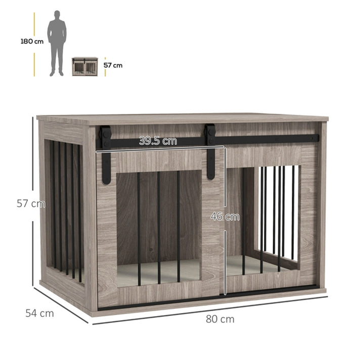 80CM Dog Crate Side Table with Sliding Latch - Brown and beige