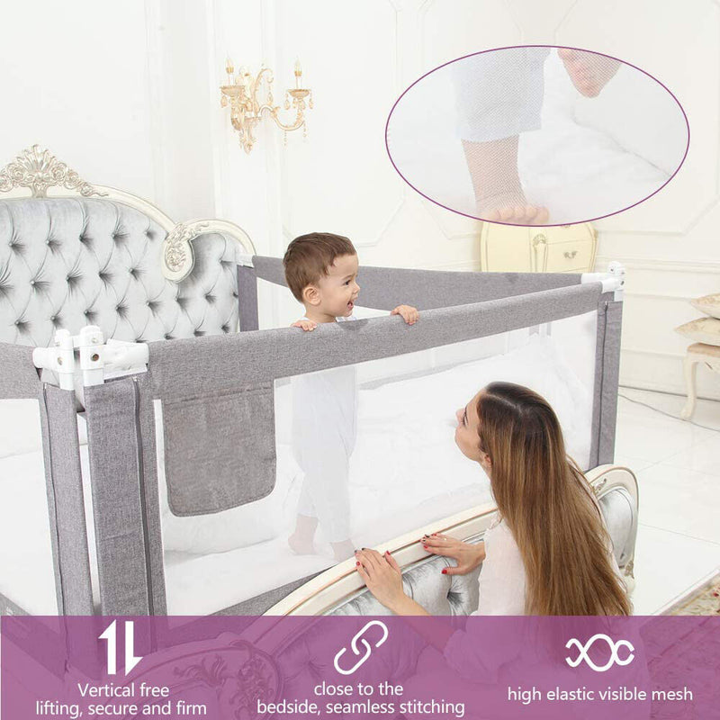 Bed Rail - Adjustable Height, 200cm Double Bed, Safety, Grey, Single Sided