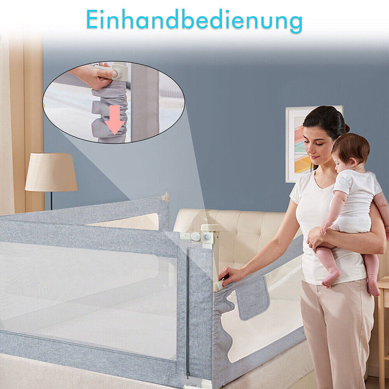 Bed Rail - Adjustable Height, 200cm Double Bed, Safety, Grey, Single Sided