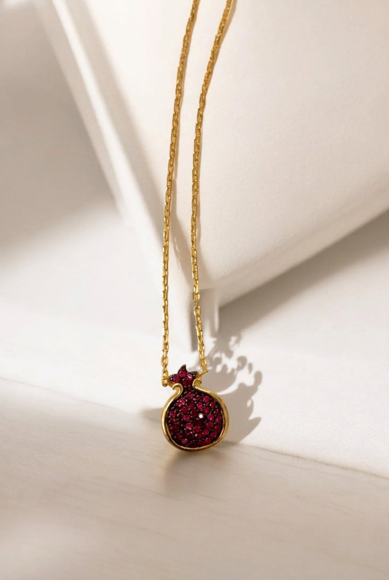 Pomegranate Ruby Pink Pendant Necklace Gold