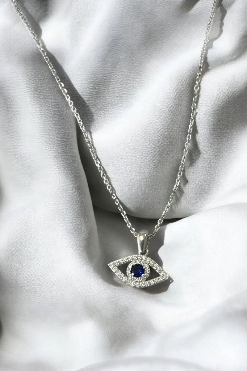 Evil Eye Elliptical Necklace Blue Silver