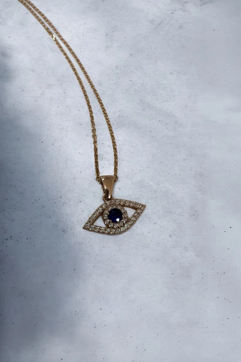 Evil Eye Elliptical Necklace Blue Rosegold