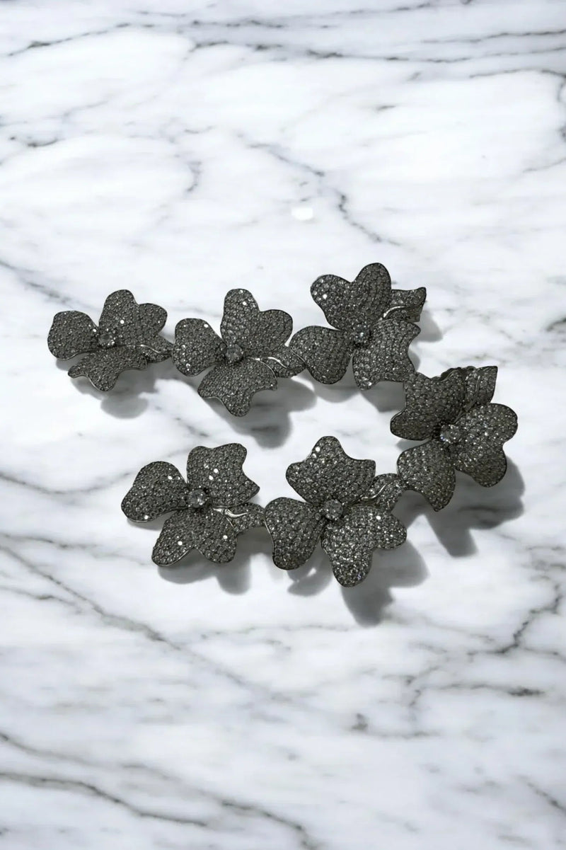 Jasmine Flower Triple Drop Earrings Silver