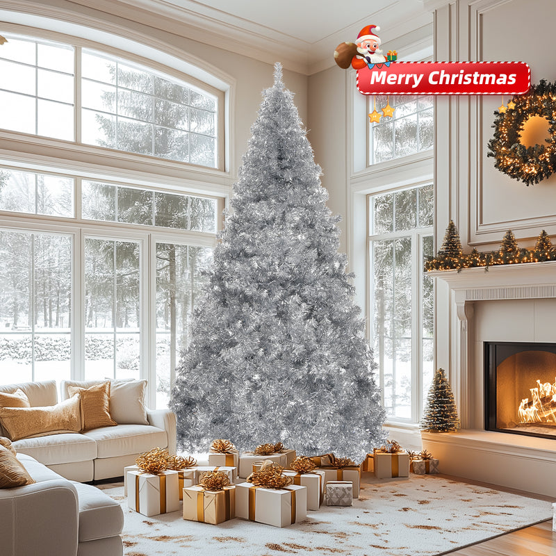 6 FT Artificial Christmas Tree, Unlit Christmas Pine Tree with 800 Branch Tips and Sturdy Metal Stand for Office Home Store Party Holiday Decor, Silver