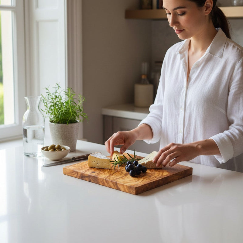 Square Olive Wood Cutting & Serving Board, Extra Thick