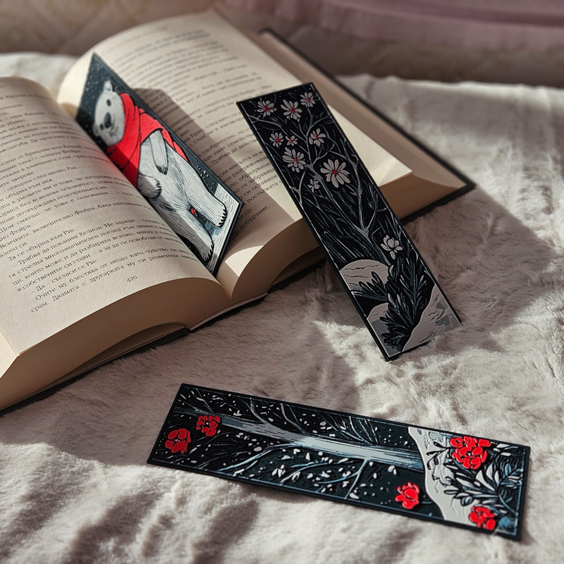 Winter Bookmarks Set – Polar Bear, Snowy Trees & Holiday Magic