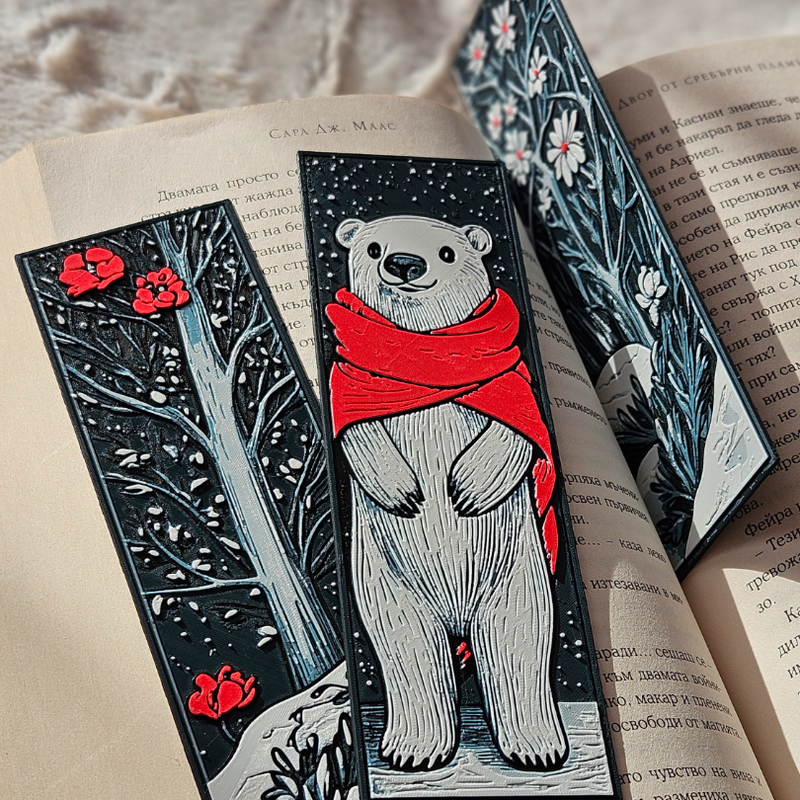 Winter Bookmarks Set – Polar Bear, Snowy Trees & Holiday Magic